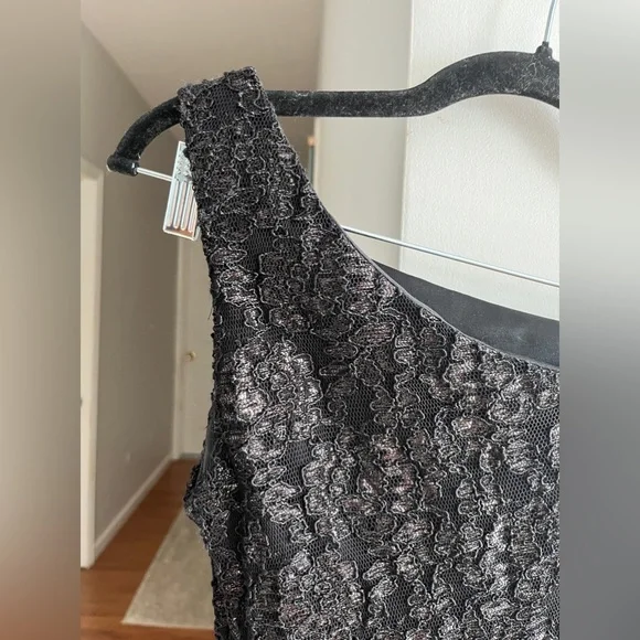 NIGHT WAY COLLECTIONS Black Lace Embroidered One Shoulder Mini Dress - Picture 2 of 5